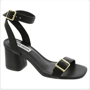 Steve Madden Mindi Black Leather Block Heel Sandals Size 7